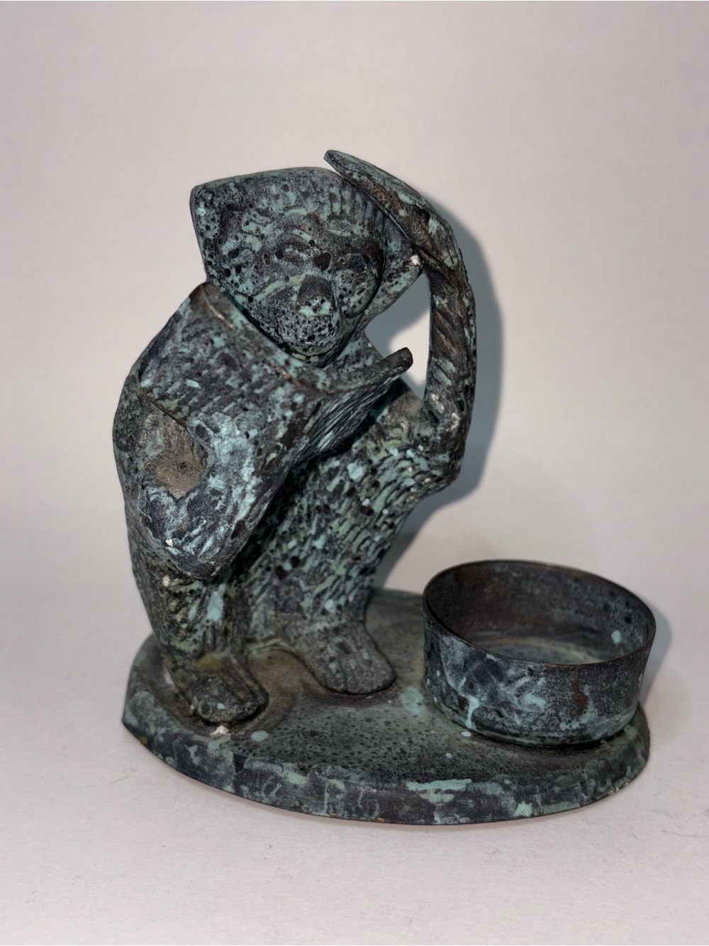 Vintage Candle Holder Monkey Reading Book Votive Holder Metal Heavy by Paradigm
